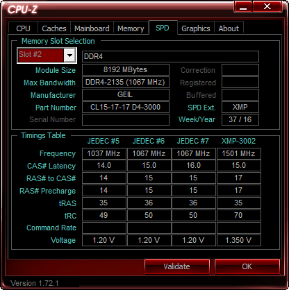 GeiL EVO X RGB DDR4 RAM 16GB CPU Z