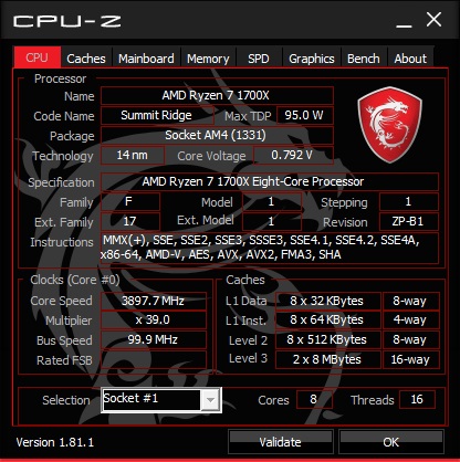 MSI B350I PRO AC CPU Z