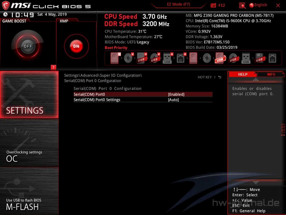 MSI MPG Z390 Gaming Pro Carbon Bios 17