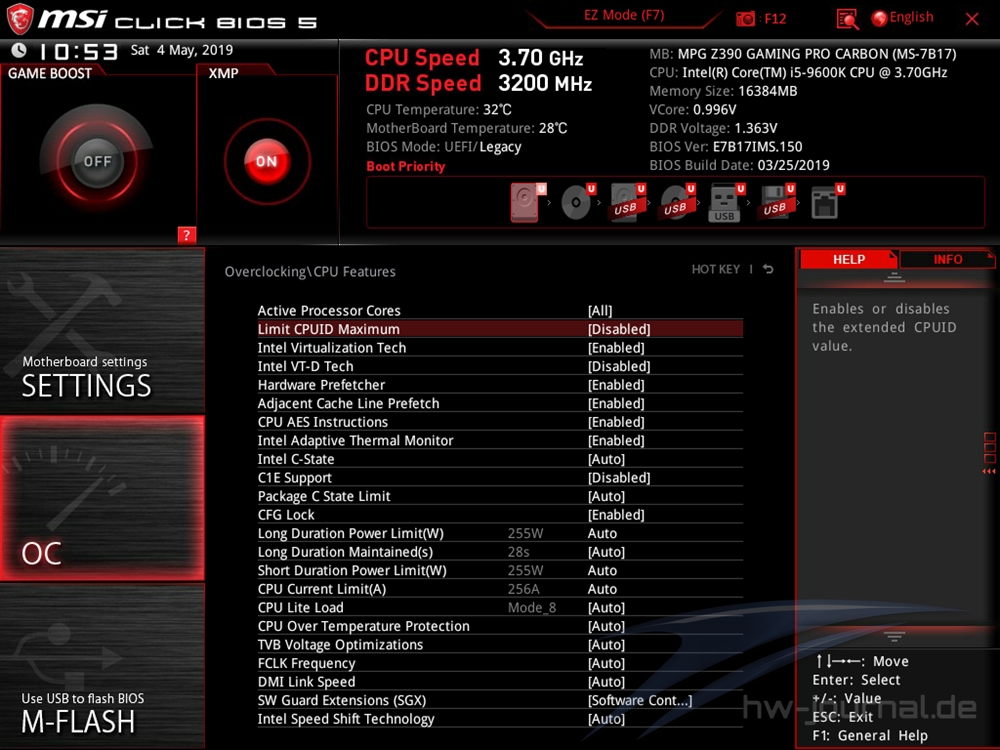 MSI MPG Z390 Gaming Pro Carbon Bios 37