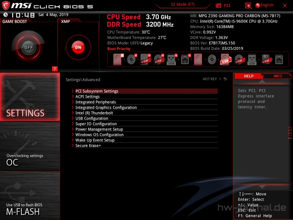 MSI MPG Z390 Gaming Pro Carbon Bios 9