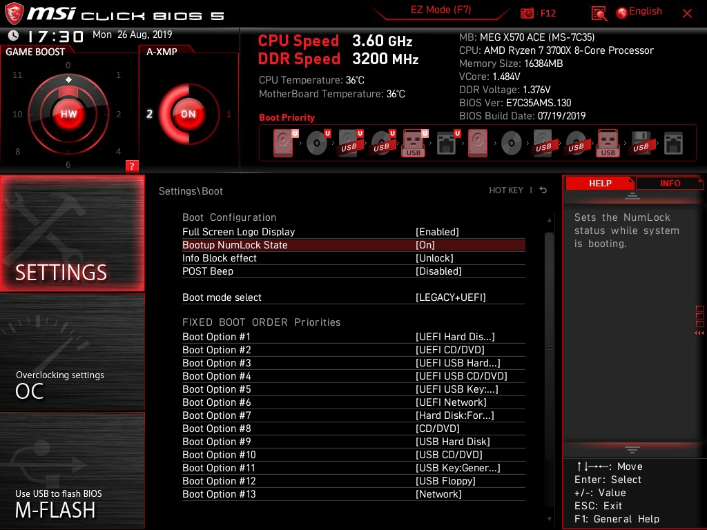 MSI MEG X570 ACE Bios 19