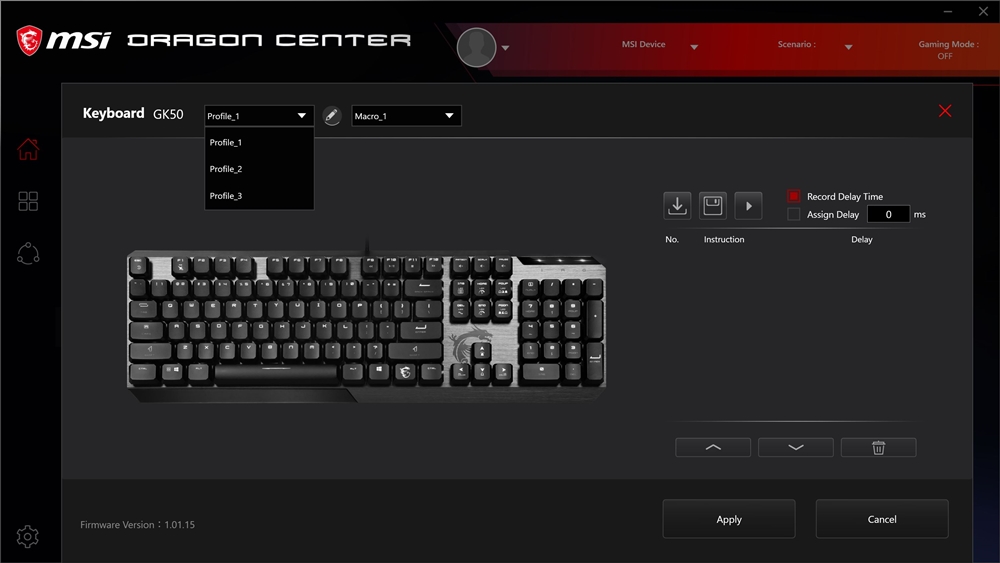 MSI Vigor GK50 Low Profile Dragon Center 3