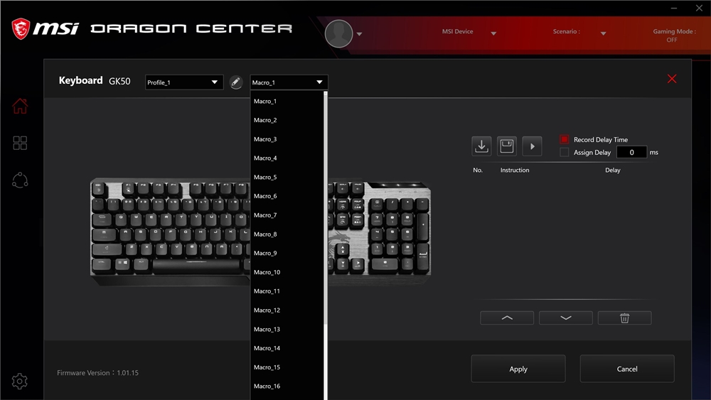 MSI Vigor GK50 Low Profile Dragon Center 4