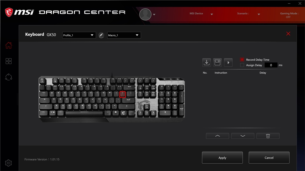 MSI Vigor GK50 Low Profile Dragon Center 5
