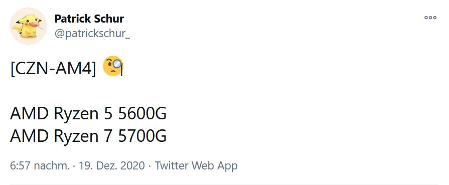 patrickschur twitter amd ryzen 5000 cezanne am4