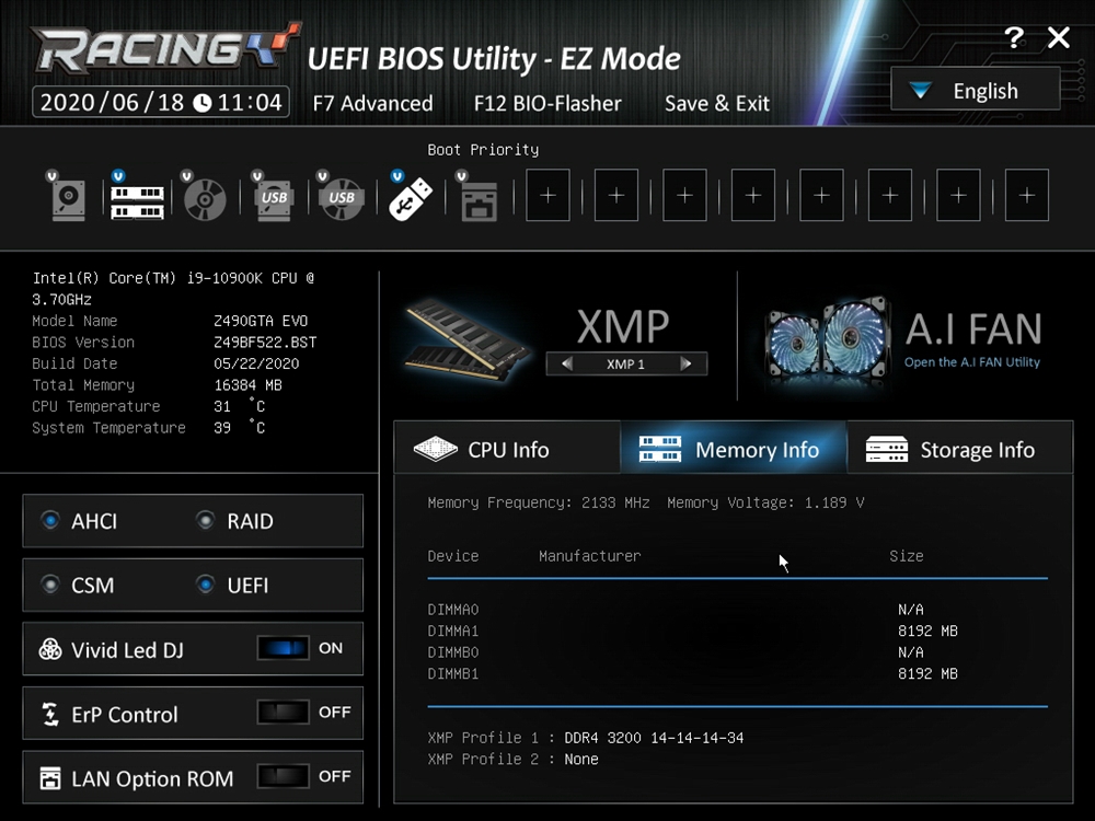 Biostar Racing Z490GTA Evo Bios 2