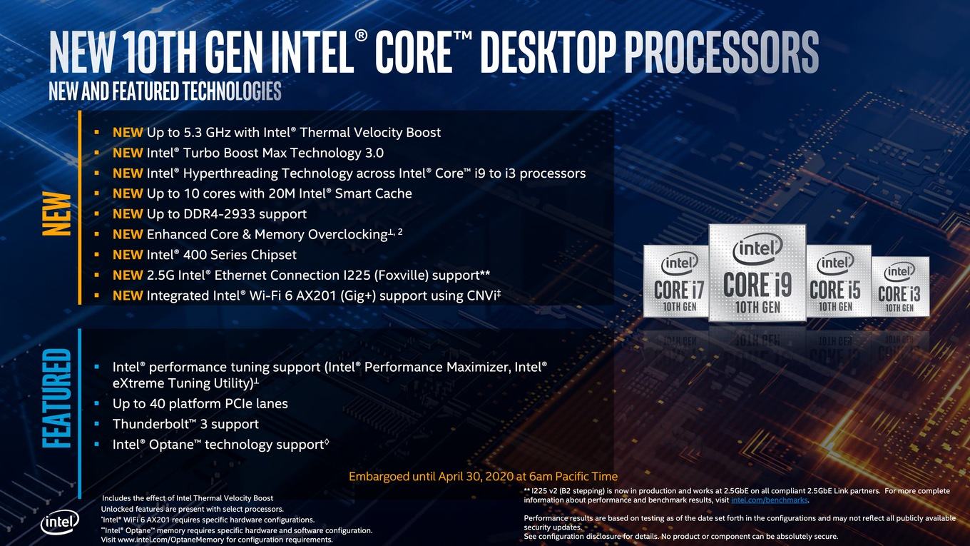 Intel 10th Gen Core S Series Comet Lake