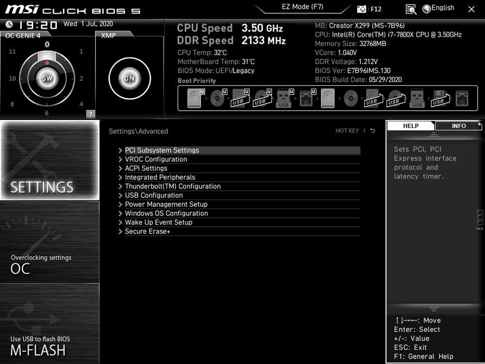 MSI Creator X299 Bios 10