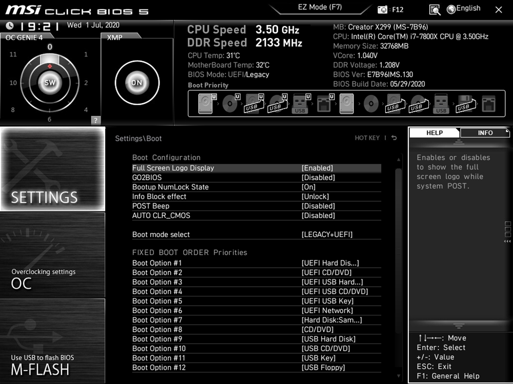 MSI Creator X299 Bios 20