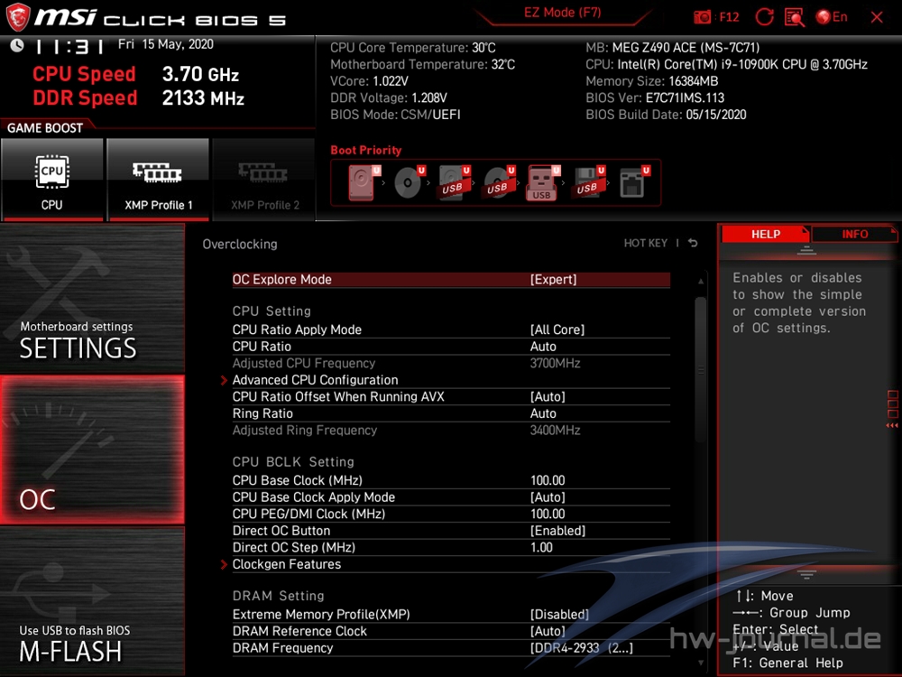 MSI MEG Z490 ACE Bios 22