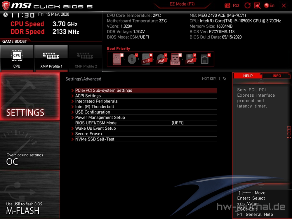 MSI MEG Z490 ACE Bios 9