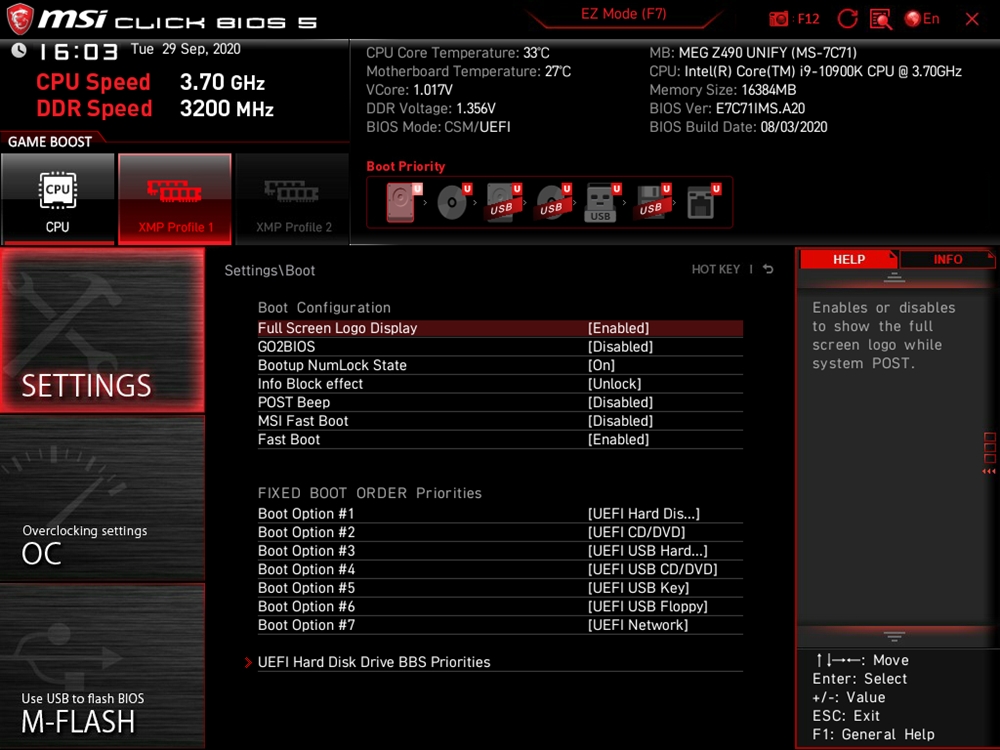 MSI MEG Z490 Unify BIOS 18