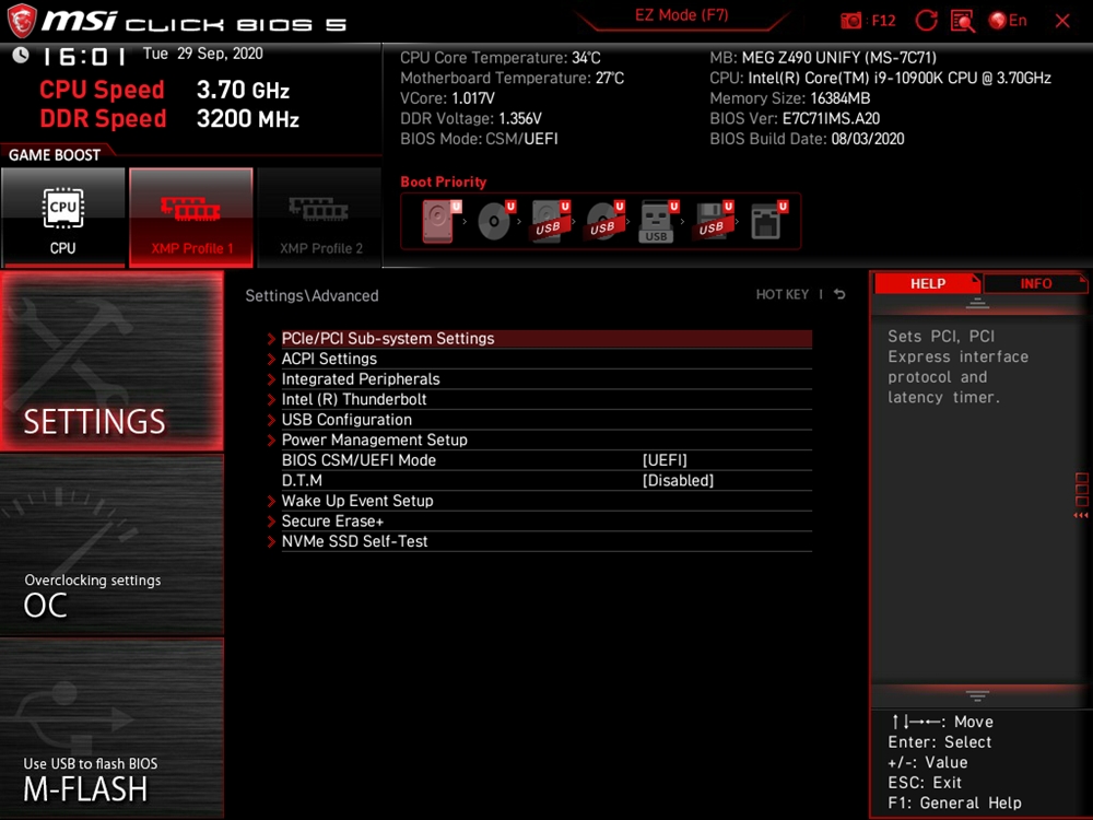 MSI MEG Z490 Unify BIOS 9