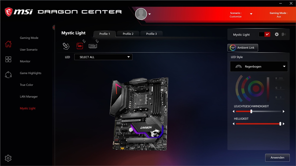 MSI MPG B550 Gaming Carbon WiFi Dragon Center 10