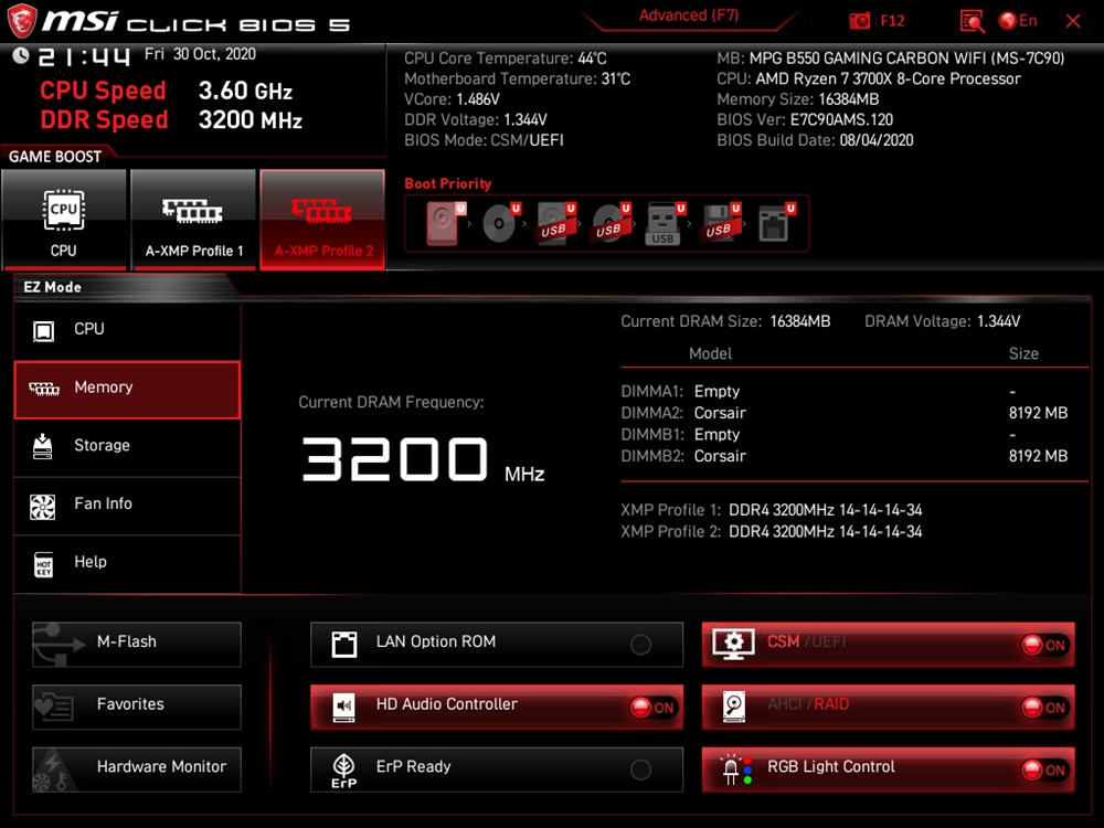 MSI MPG B550 Gaming Carbon WiFi UEFI 2