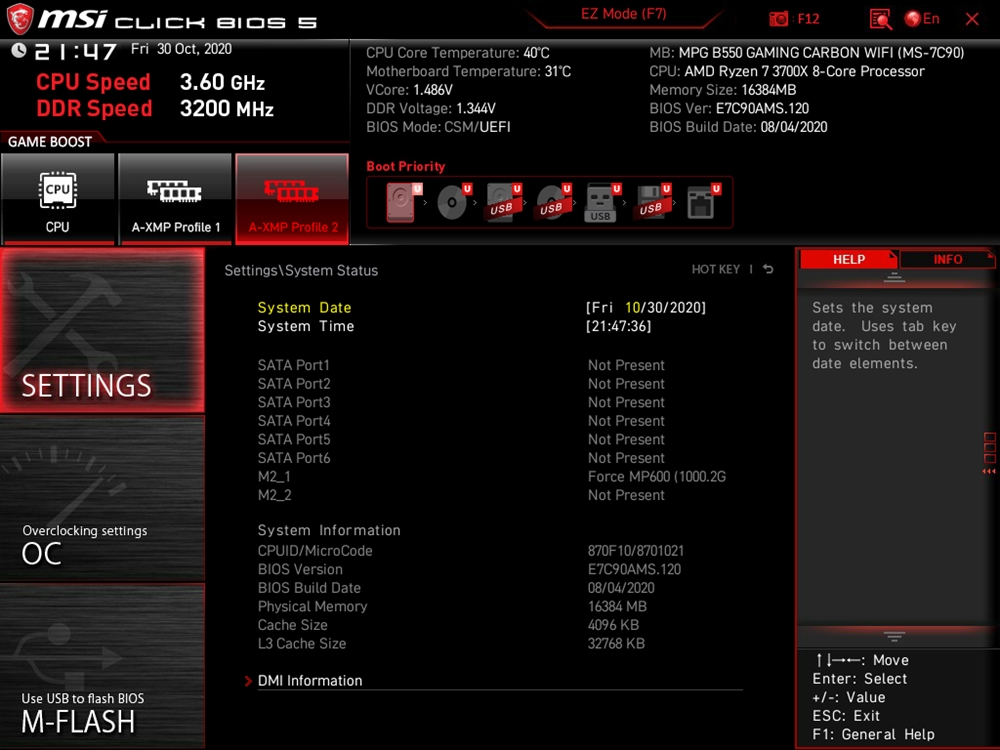 MSI MPG B550 Gaming Carbon WiFi UEFI 8