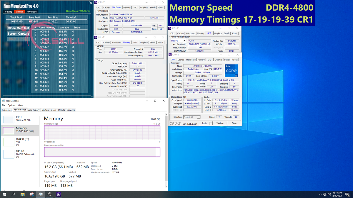 G Skill RAM Intel Z590 ddr4 4800 16GB
