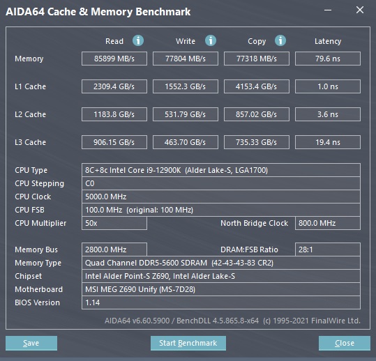 AIDA64 Benchmark 5600 MHz OC 02