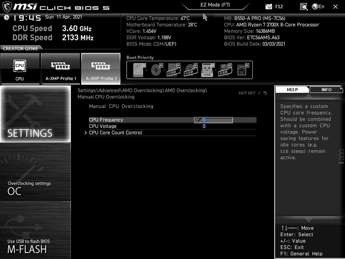 MSI B550 A PRO Bios 21