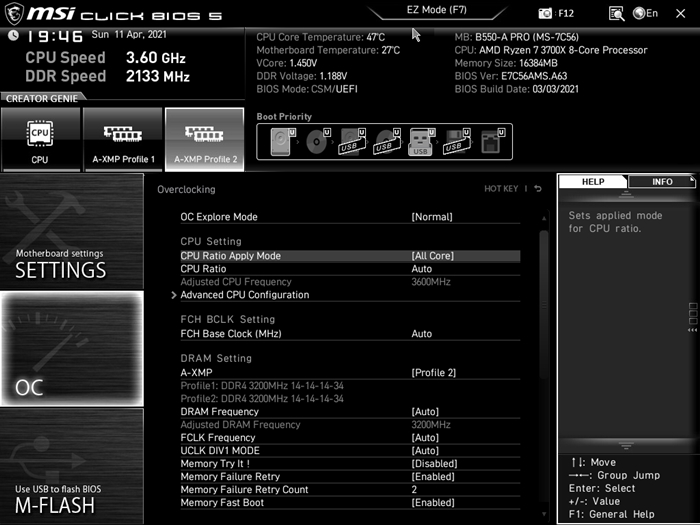 MSI B550 A PRO Bios 29