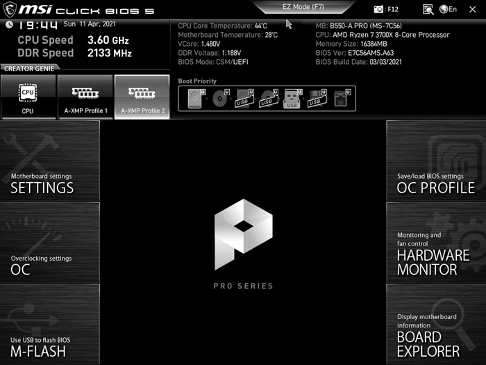 MSI B550 A PRO Bios 7