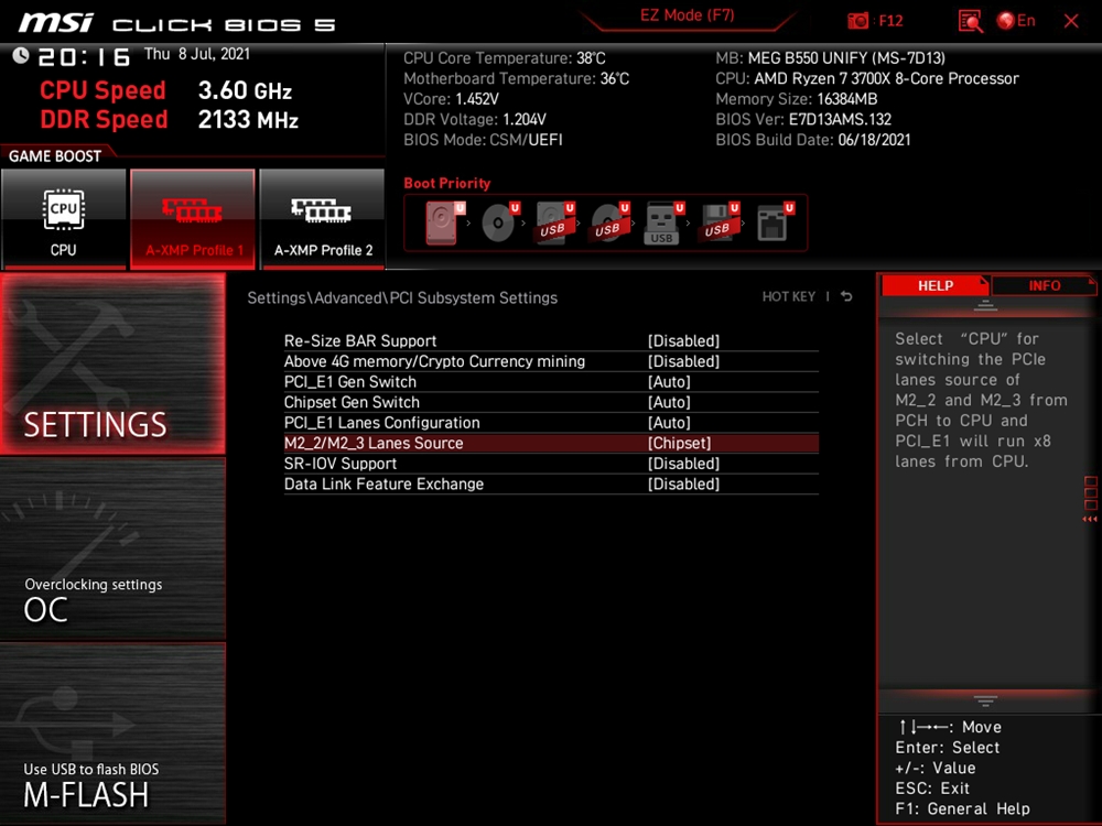 MSI MEG B550 Unify Bios 11