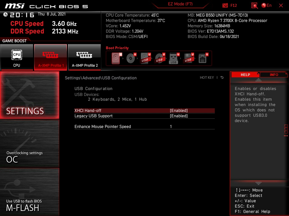 MSI MEG B550 Unify Bios 14