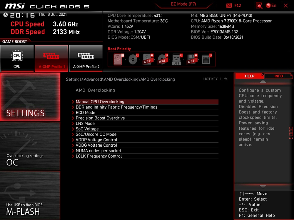 MSI MEG B550 Unify Bios 18