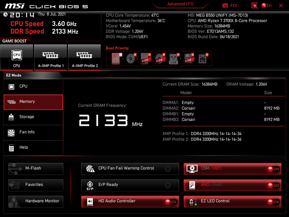 MSI MEG B550 Unify Bios 2