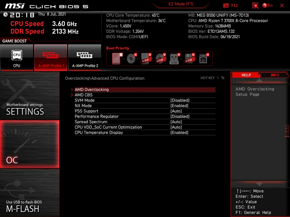 MSI MEG B550 Unify Bios 21