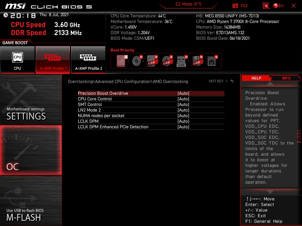 MSI MEG B550 Unify Bios 22