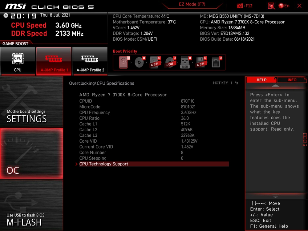 MSI MEG B550 Unify Bios 26