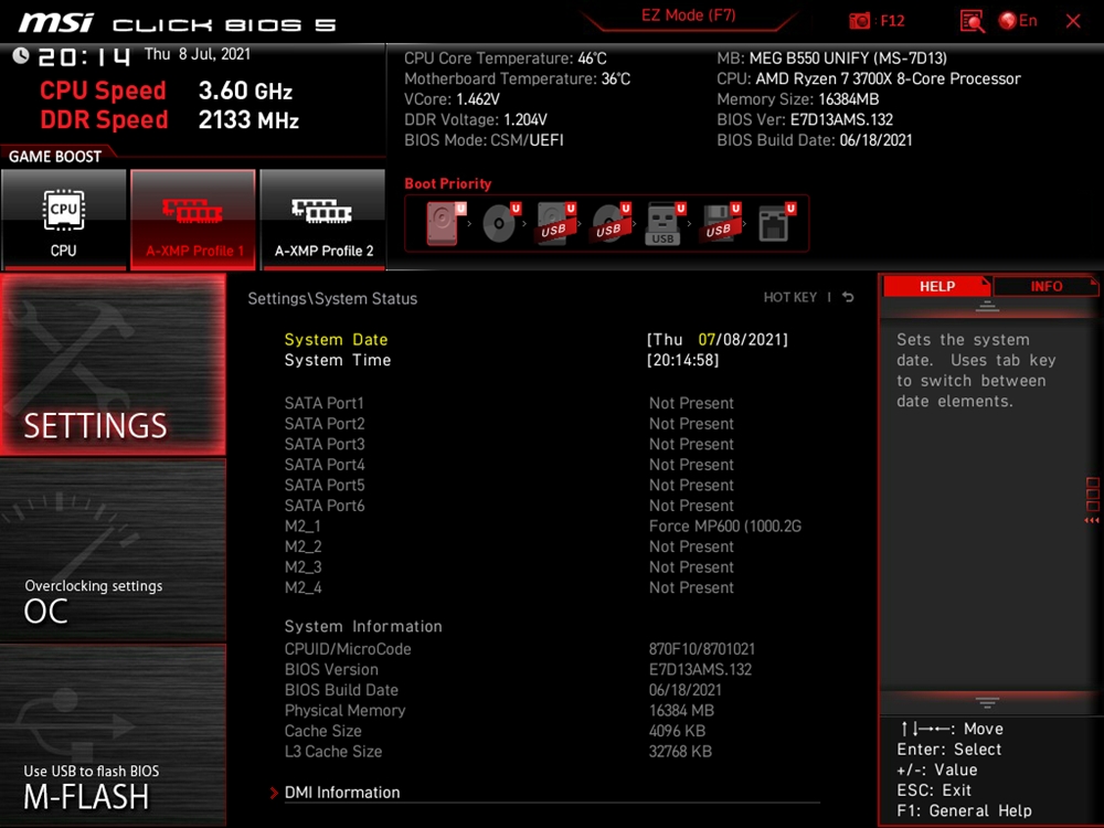 MSI MEG B550 Unify Bios 8