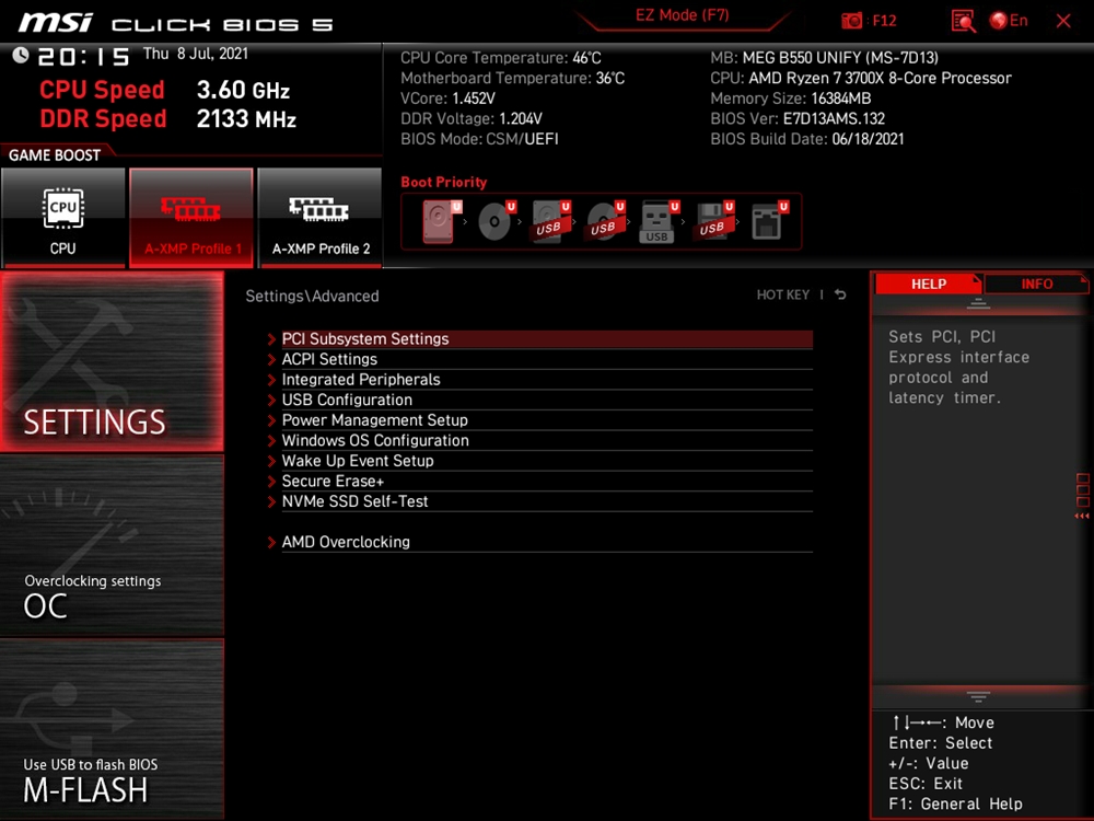 MSI MEG B550 Unify Bios 9