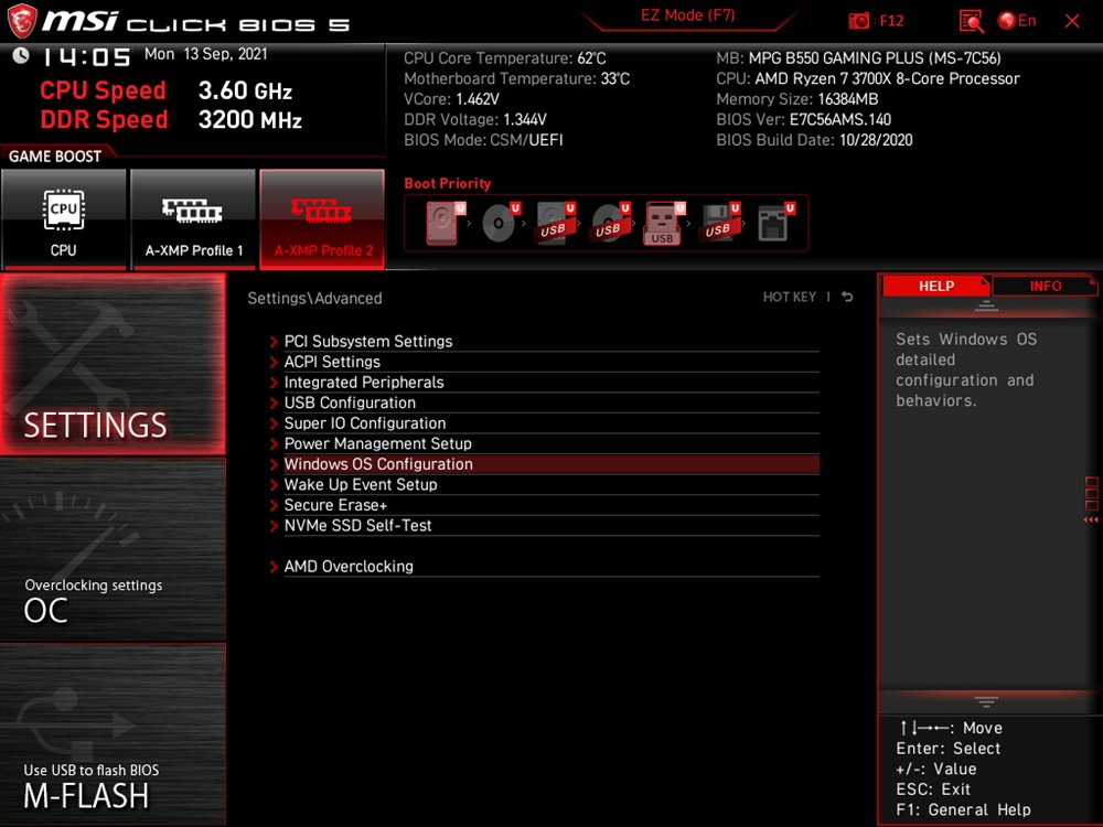 MSI MPG B550 Gaming Plus Bios 16