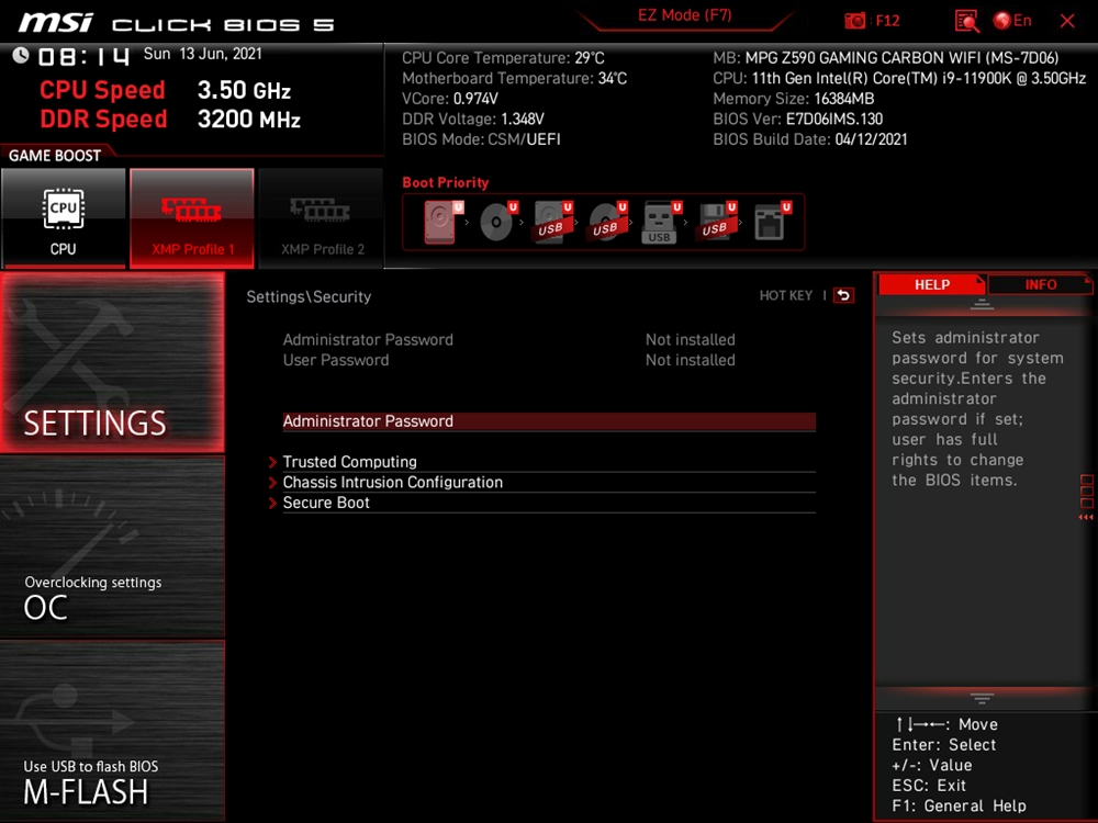 MSI MPG Z590 Gaming Carbon Wifi Bios 13