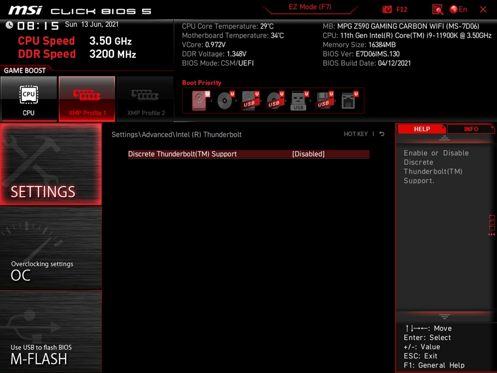 MSI MPG Z590 Gaming Carbon Wifi Bios 15