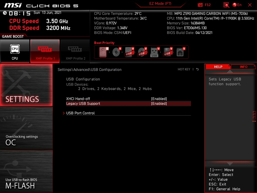 MSI MPG Z590 Gaming Carbon Wifi Bios 16