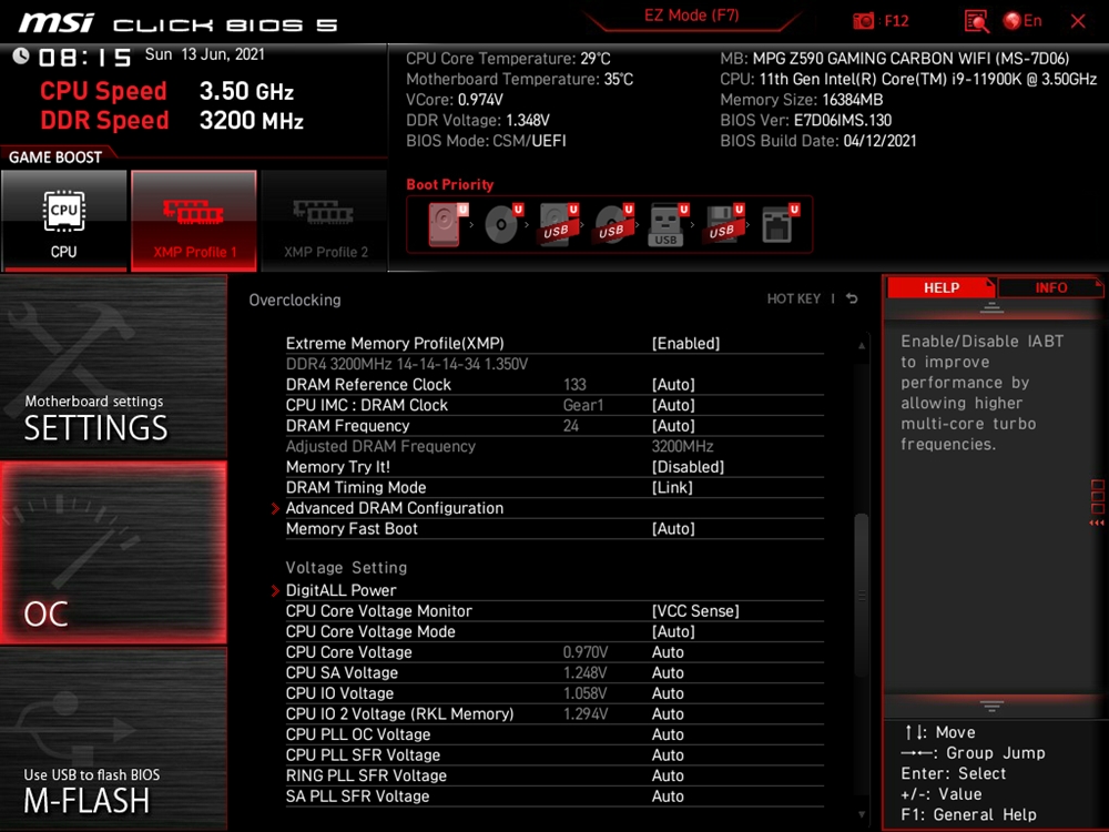 MSI MPG Z590 Gaming Carbon Wifi Bios 19