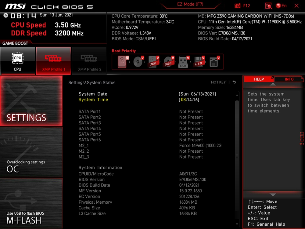 MSI MPG Z590 Gaming Carbon Wifi Bios 8