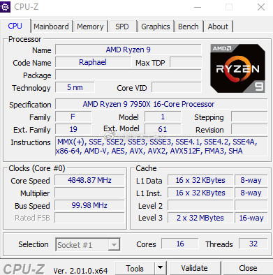 AMD Ryzen 9 7950X CPUz