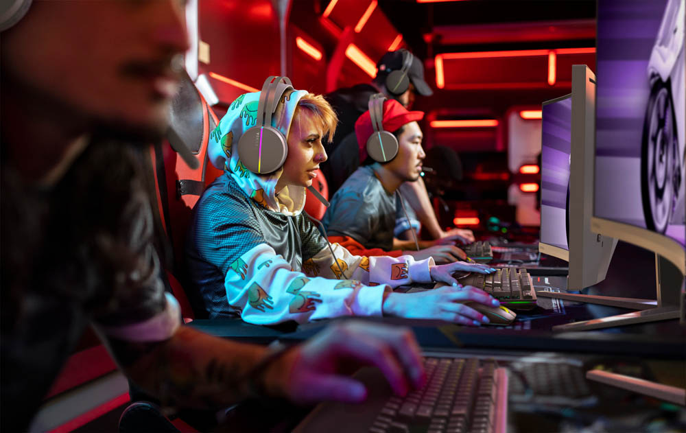 Close up of a male eSports team competing in an eSports tournament at an eSports Venue