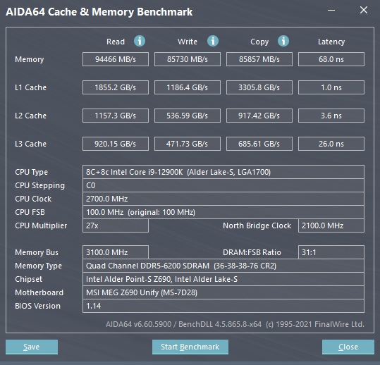 Corsair Vengeance RGB DDR5 AIDA64 OC