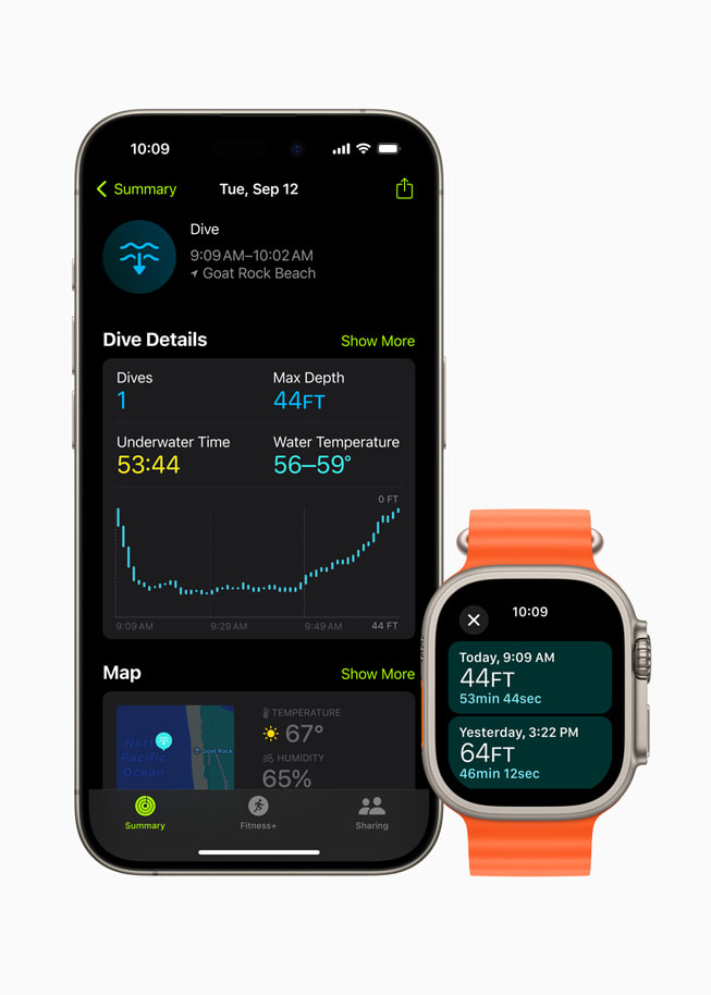 Apple Watch Ultra 2 Depth app summary iPhone 15 Pro