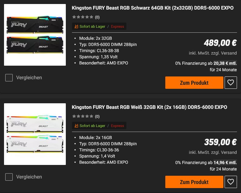 Kingston DDR5 Arbeitsspeicher Preise NBB