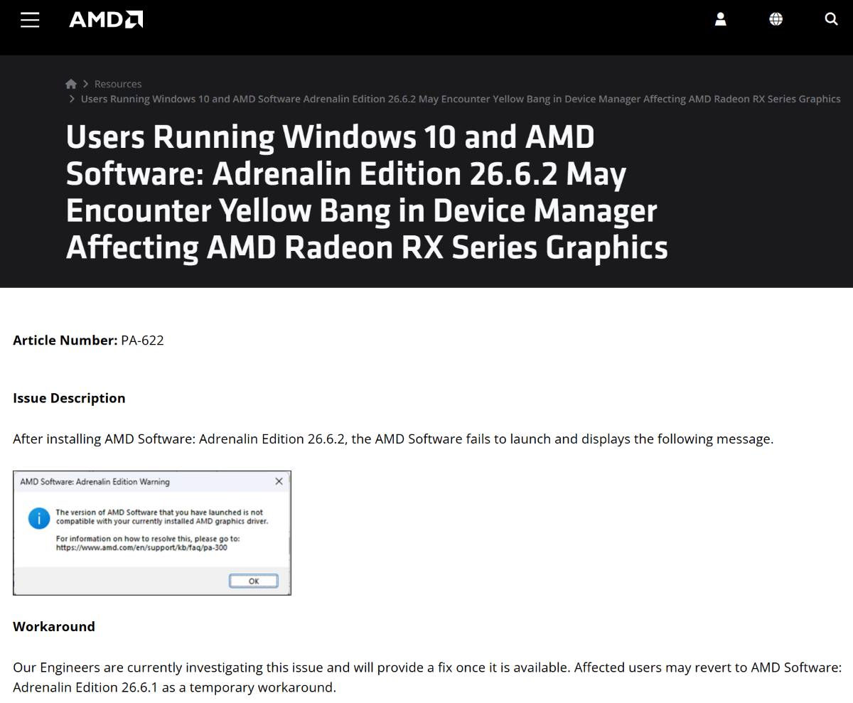 AMD RADEON ADRENALIN SOFTWARE 2 6 2 ISSUES