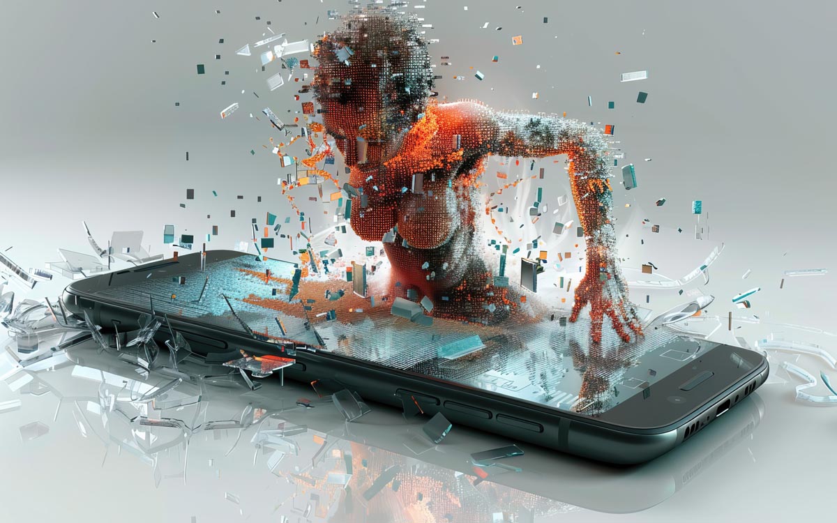 3d character emerging from smartphone