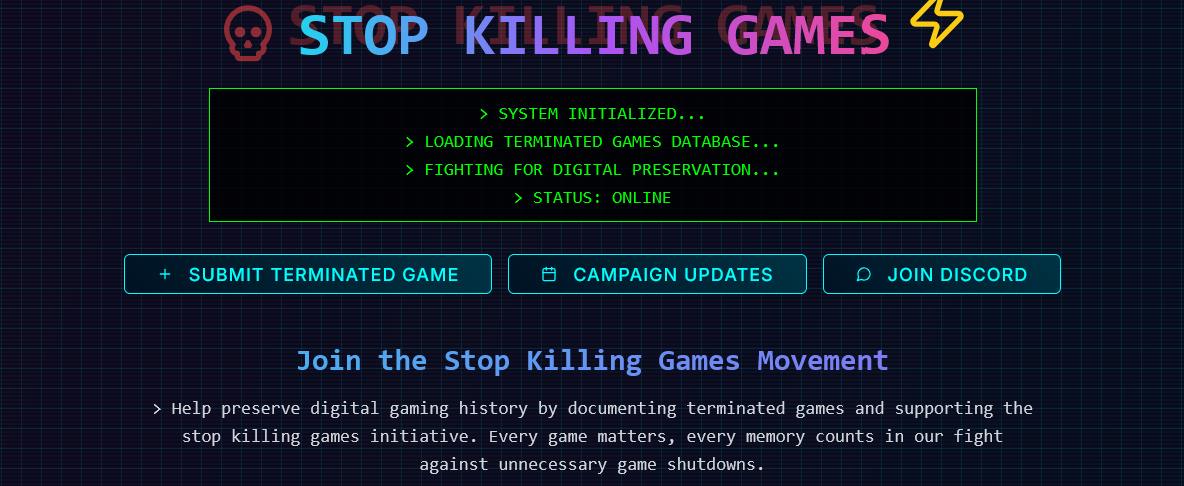 Stop Killing Games Save Our Games
